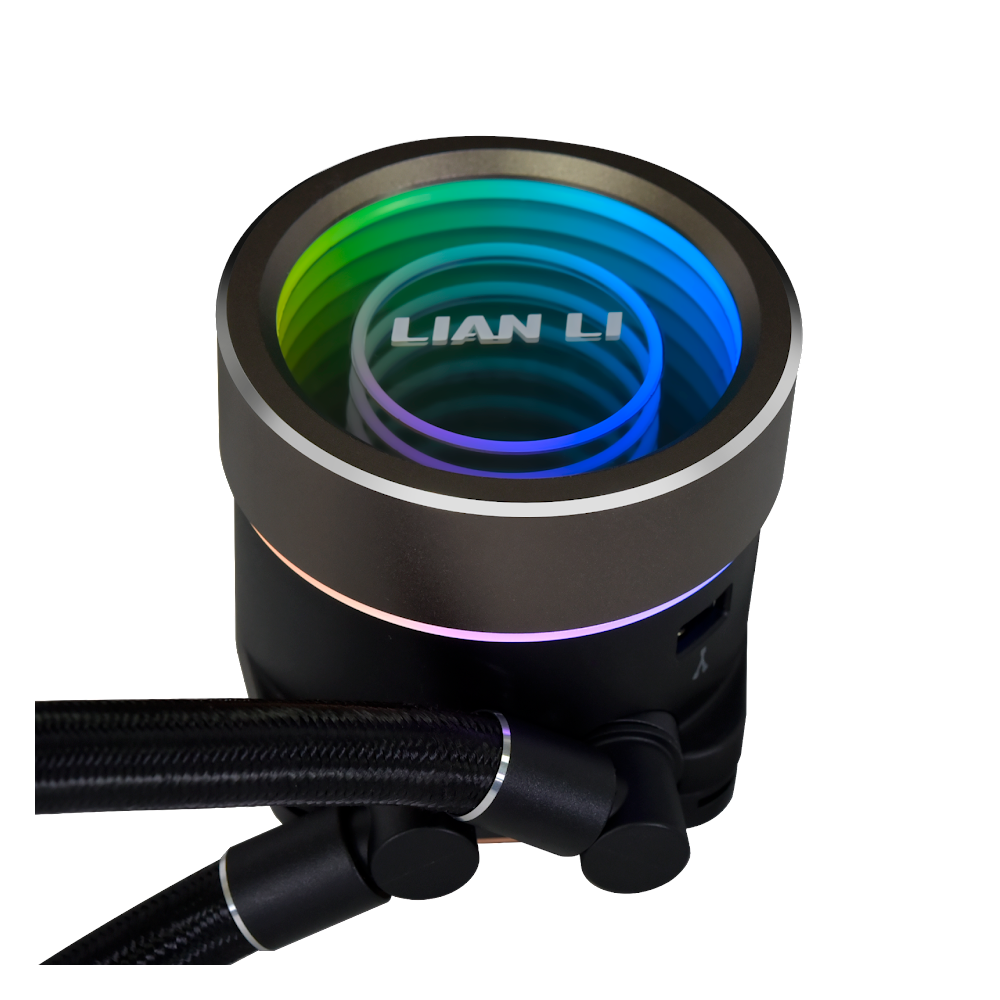 A large main feature product image of Lian Li Galahad II Trinity 360 SL Infinity RGB 360mm AIO Liquid CPU Cooler - Black