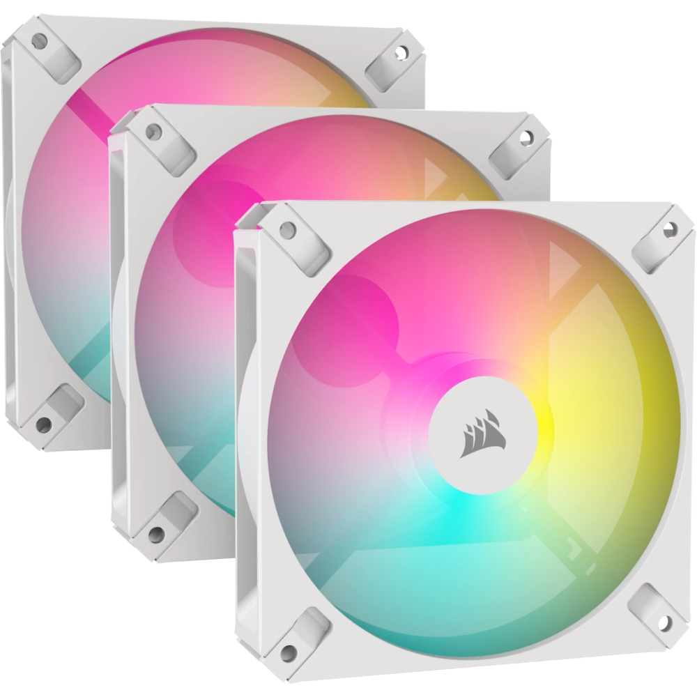 A large main feature product image of Corsair iCUE AR120 Digital RGB 120mm PWM Fan White - Triple Pack