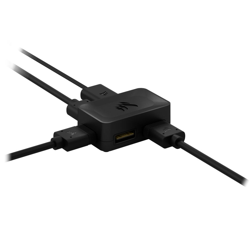 A large main feature product image of Corsair iCUE LINK 4-Way Signal Splitter