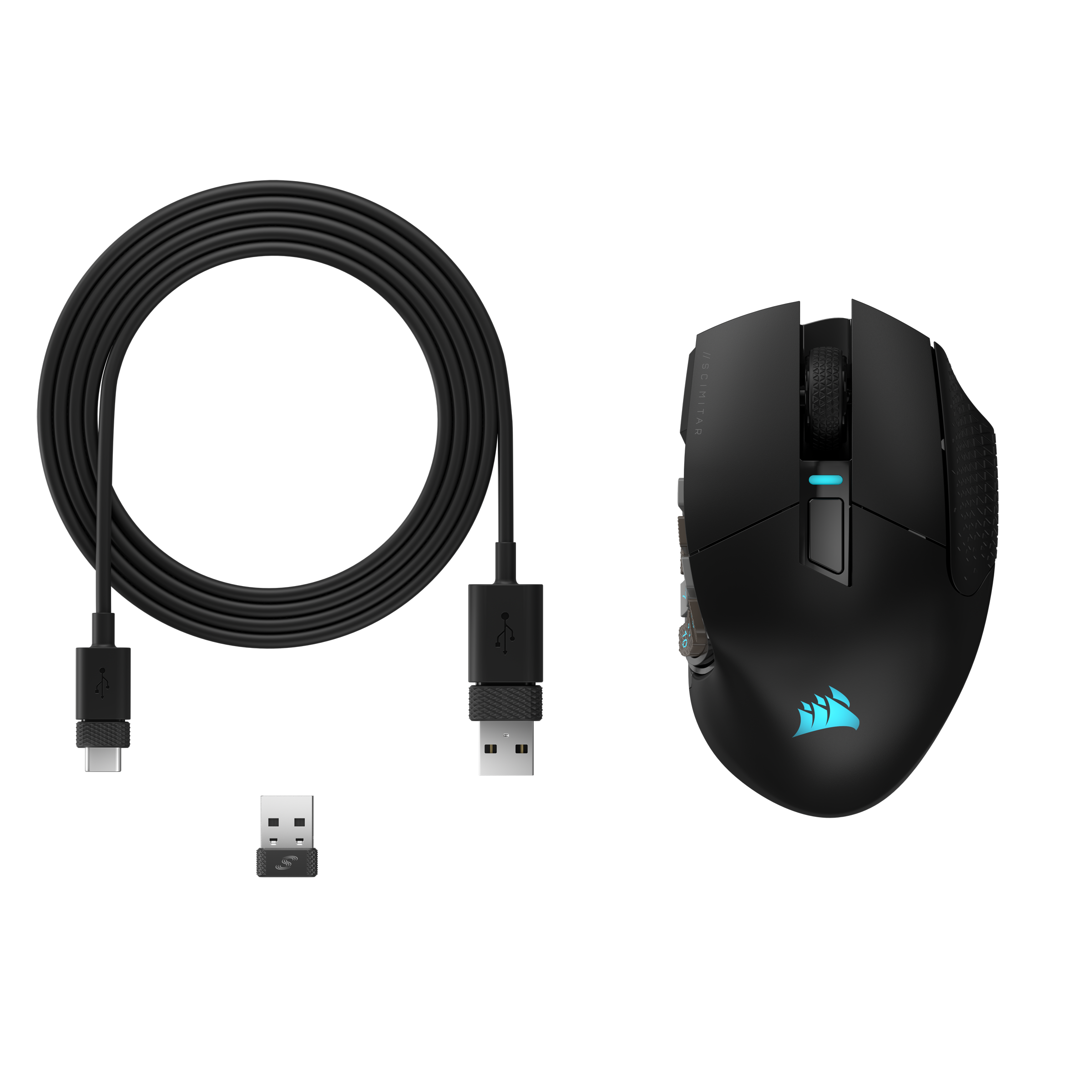 A large main feature product image of Corsair SCIMITAR ELITE WIRELESS MMO Gaming Mouse