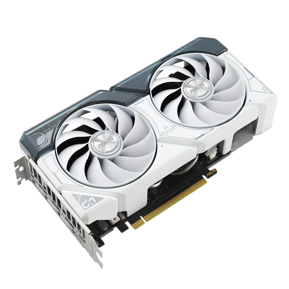 A large main feature product image of ASUS GeForce RTX 4060 Dual OC 8GB GDDR6 - White