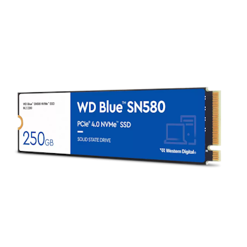Product image of WD Blue SN580 PCIe Gen4 NVMe M.2 SSD - 250GB - Click for product page of WD Blue SN580 PCIe Gen4 NVMe M.2 SSD - 250GB