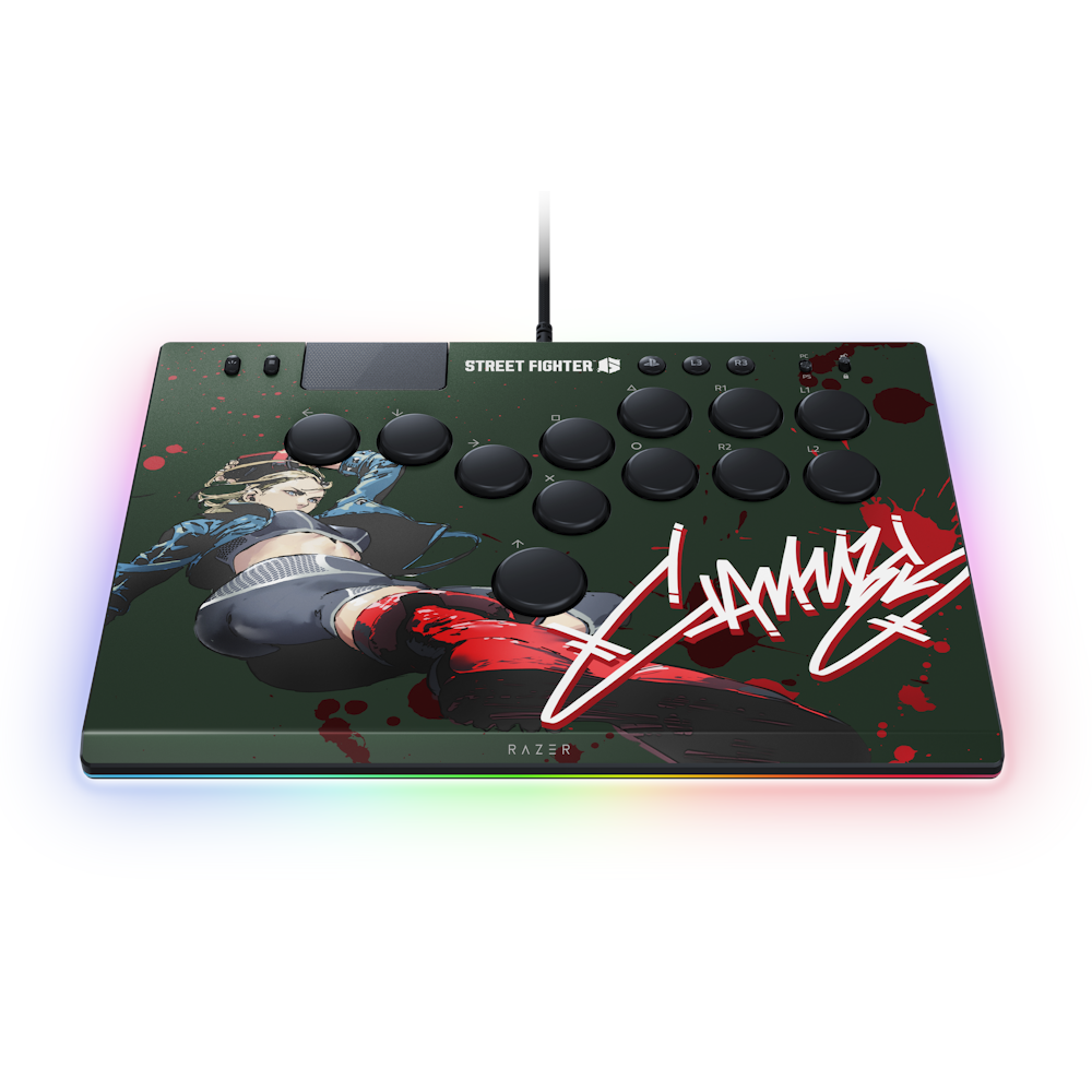 A large main feature product image of Razer Kitsune - All-Button Optical Arcade Controller for PS5 and PC (SF6 Cammy Edition)