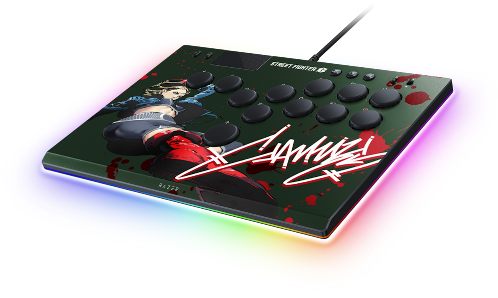 A large main feature product image of Razer Kitsune - All-Button Optical Arcade Controller for PS5 and PC (SF6 Cammy Edition)