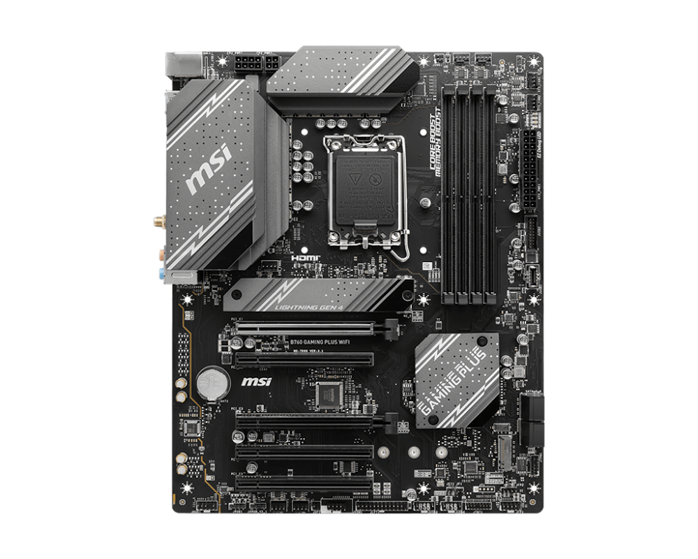 A large main feature product image of MSI MAG B760 Gaming Plus WiFI LGA 1700 ATX Desktop Motherboard
