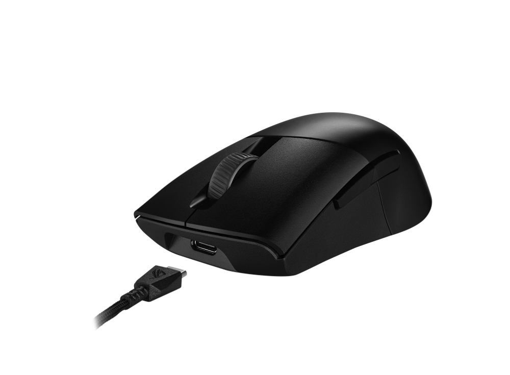 A large main feature product image of ASUS ROG Keris Wireless Aimpoint Gaming Mouse - Black