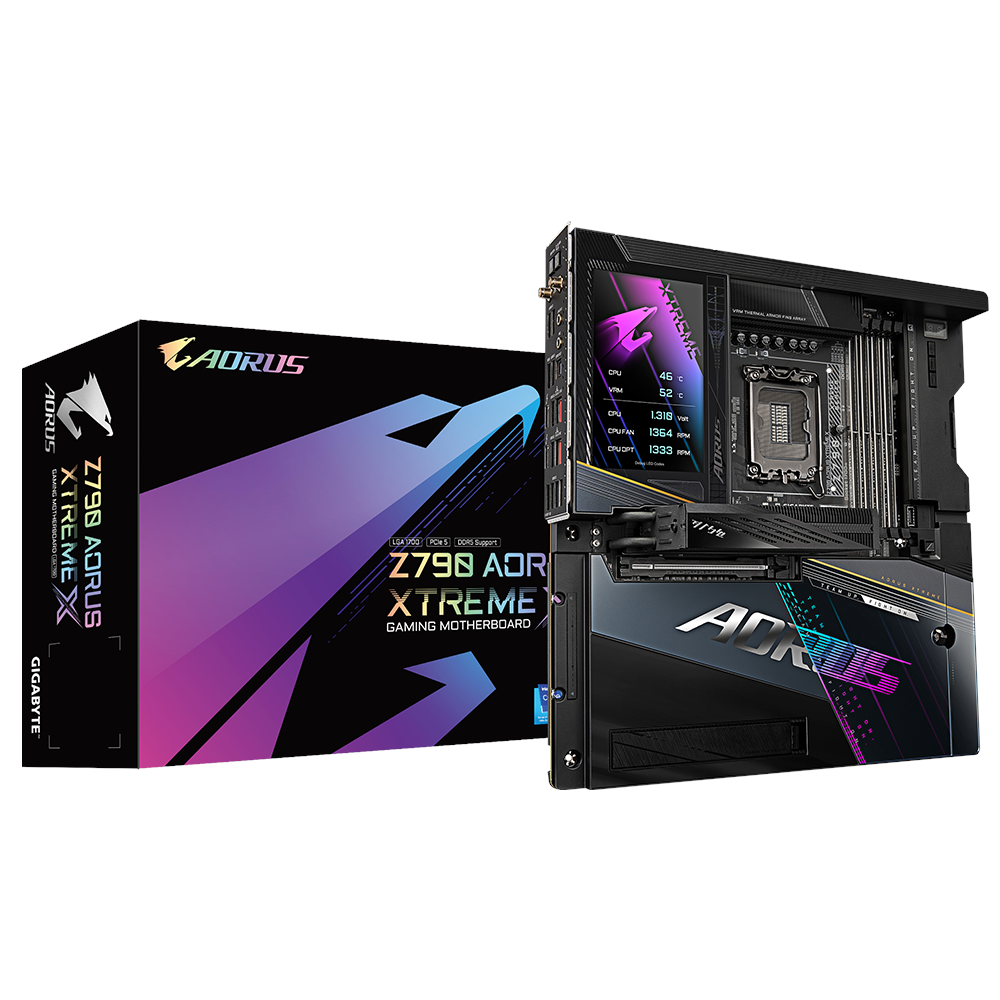 A large main feature product image of Gigabyte Z790 Aorus Xtreme X LGA1700 eATX Desktop Motherboard