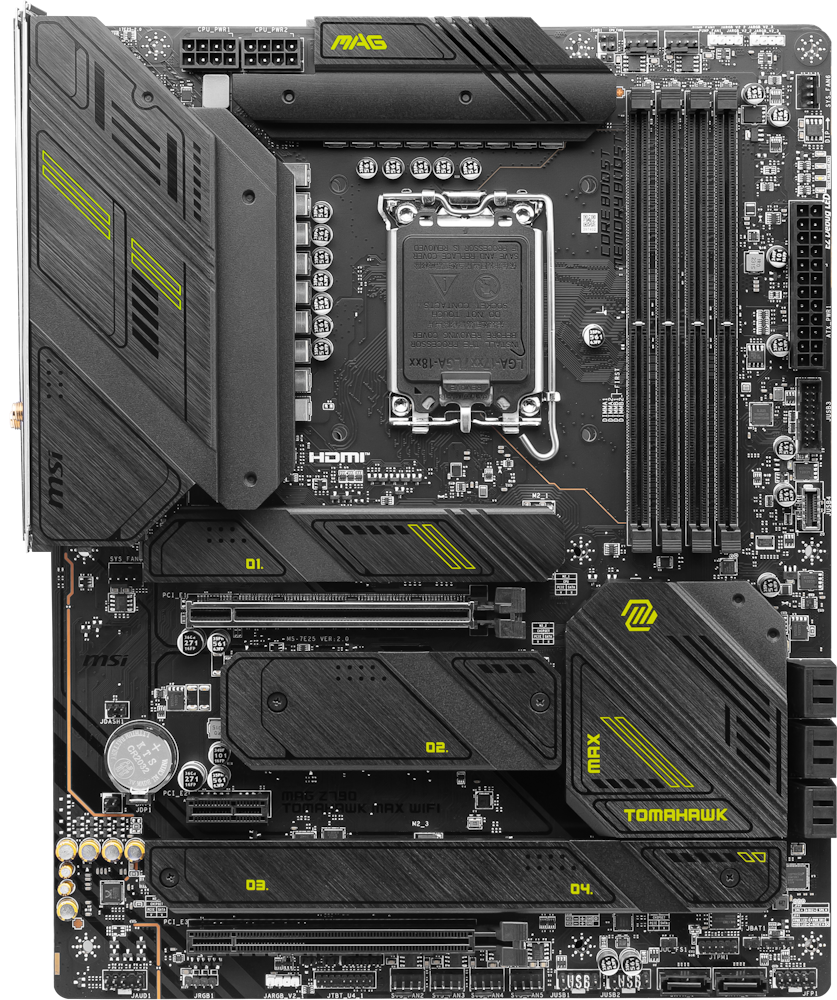 A large main feature product image of MSI MAG Z790 Tomahawk Max Wifi LGA1700 ATX Desktop Motherboard