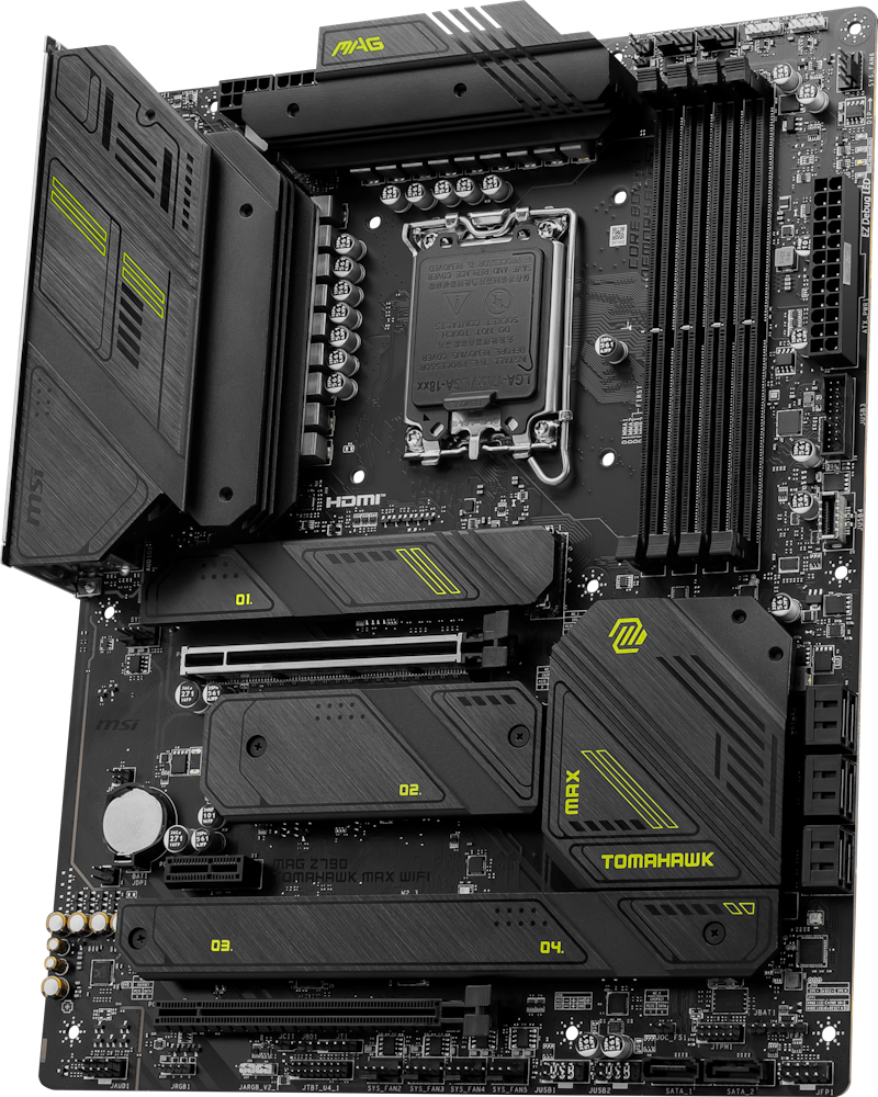 A large main feature product image of MSI MAG Z790 Tomahawk Max Wifi LGA1700 ATX Desktop Motherboard