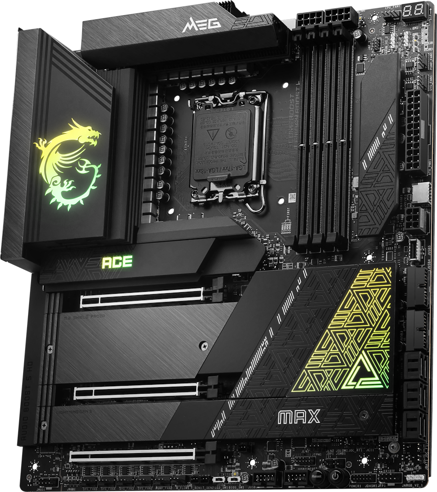 A large main feature product image of MSI MEG Z790 Ace Max LGA1700 eATX Desktop Motherboard