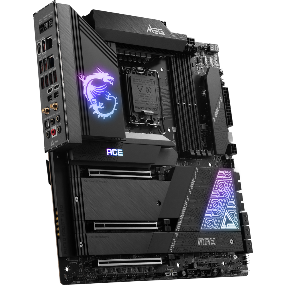 A large main feature product image of MSI MEG Z790 Ace Max LGA1700 eATX Desktop Motherboard