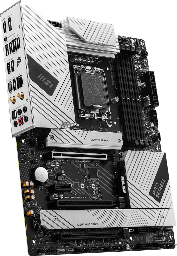 A large main feature product image of MSI PRO Z790-A Max Wifi LGA1700 ATX Desktop Motherboard