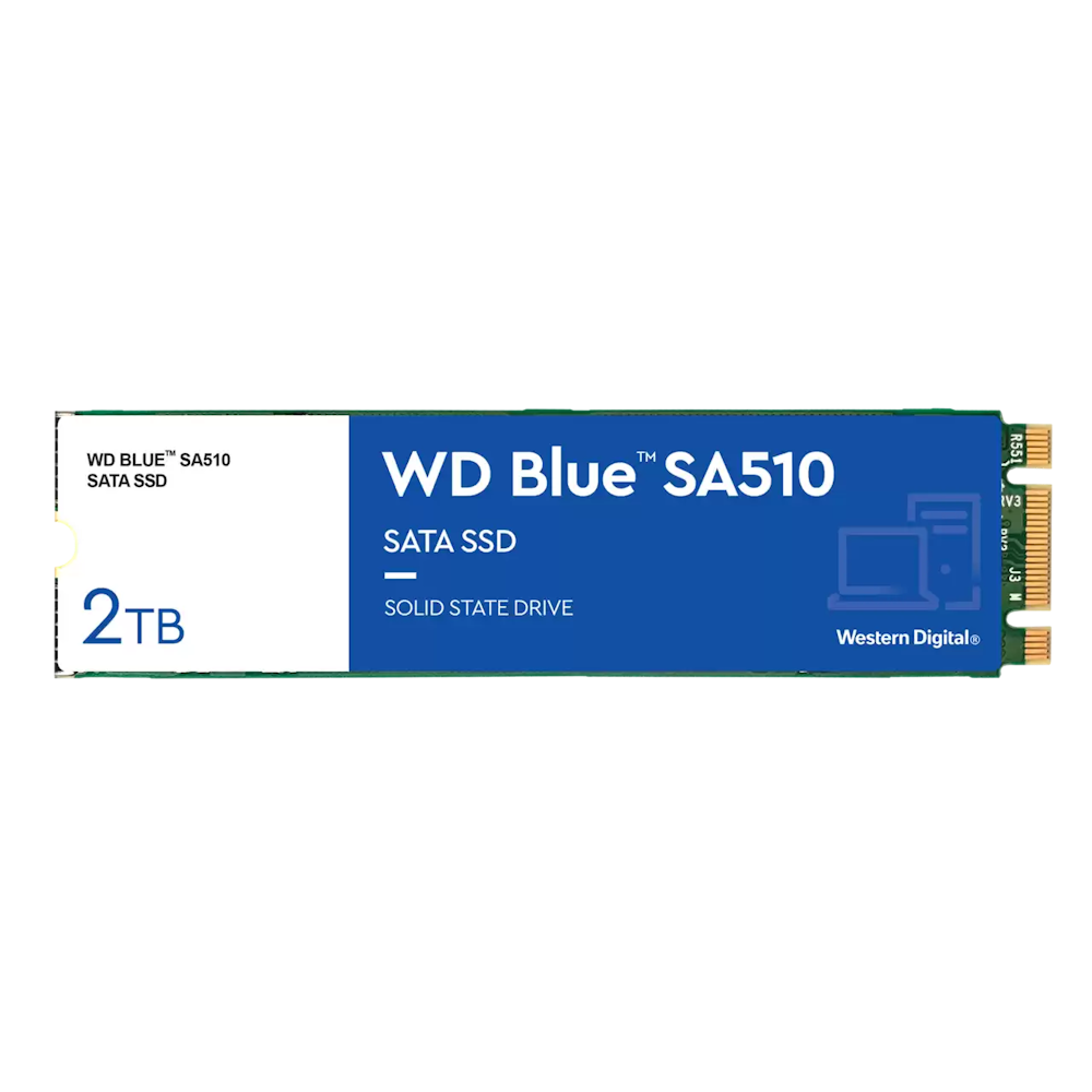 A large main feature product image of WD Blue SA510 SATA III M.2 SSD - 2TB