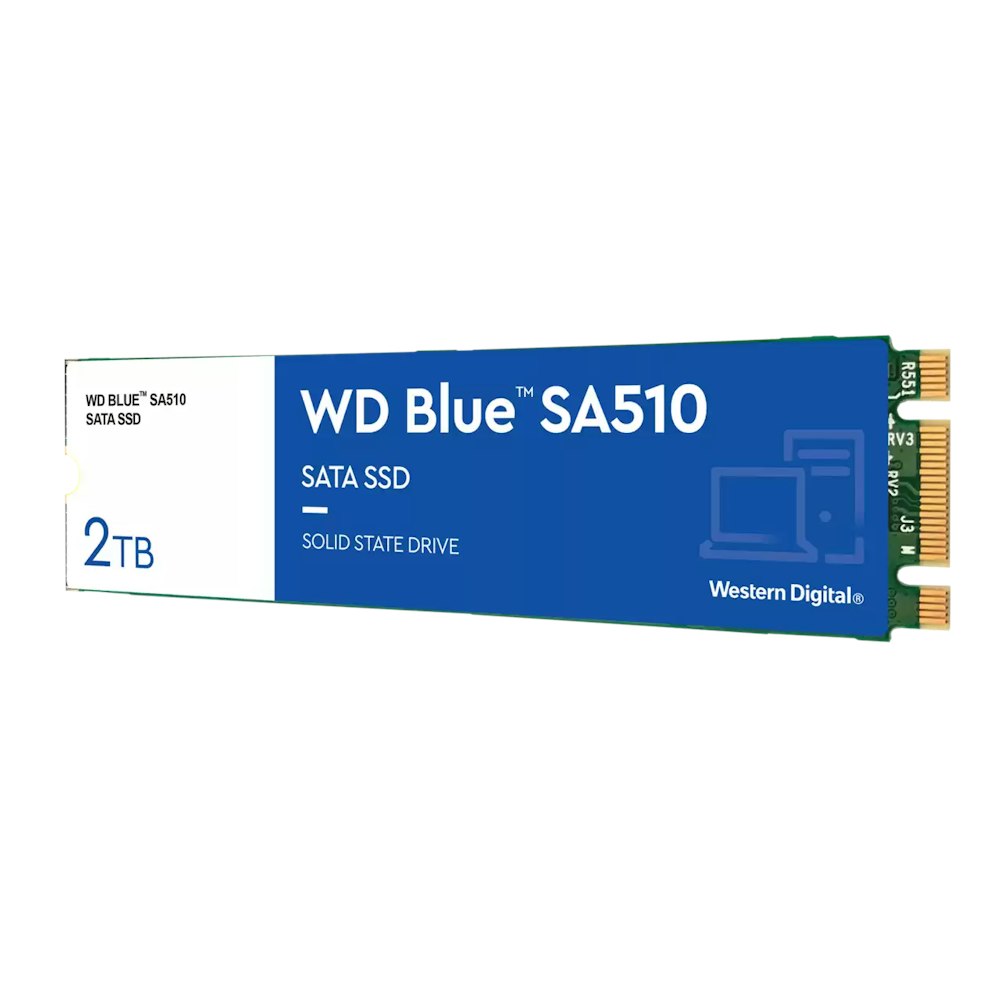 A large main feature product image of WD Blue SA510 SATA III M.2 SSD - 2TB