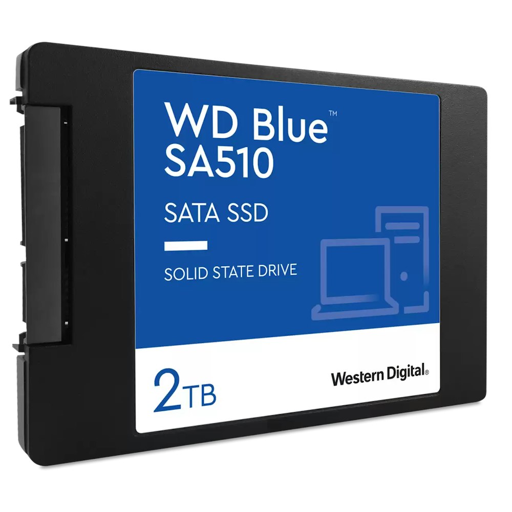 A large main feature product image of WD Blue SA510 SATA III 2.5" SSD - 2TB