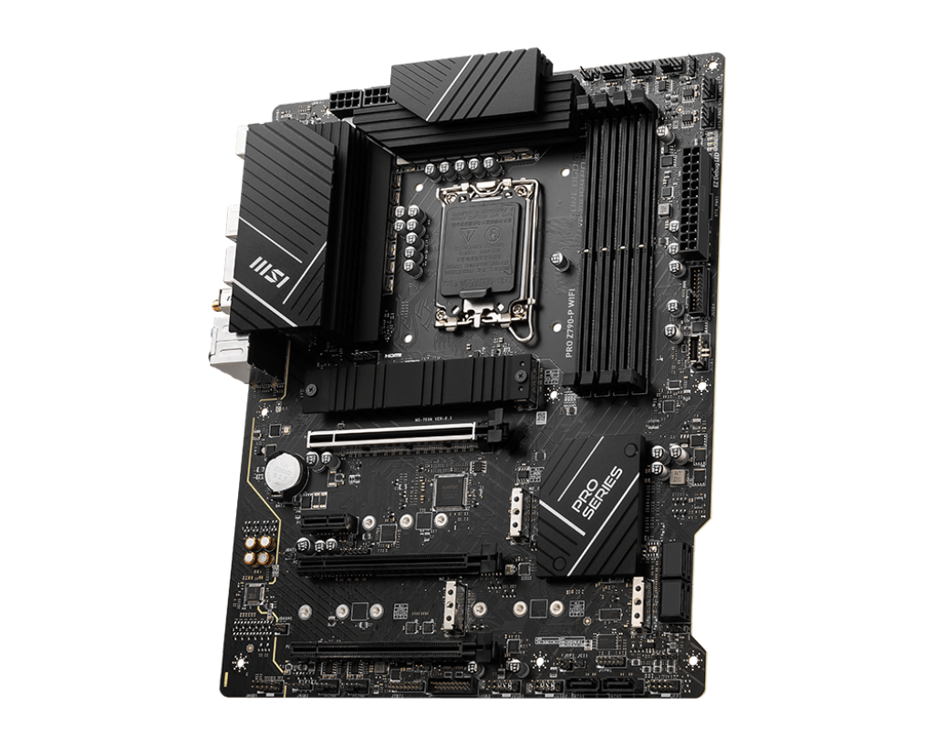 A large main feature product image of MSI PRO Z790-P WiFi LGA1700 ATX Desktop Motherboard
