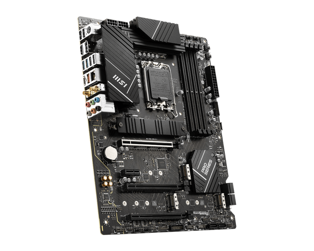 A large main feature product image of MSI PRO Z790-P WiFi LGA1700 ATX Desktop Motherboard
