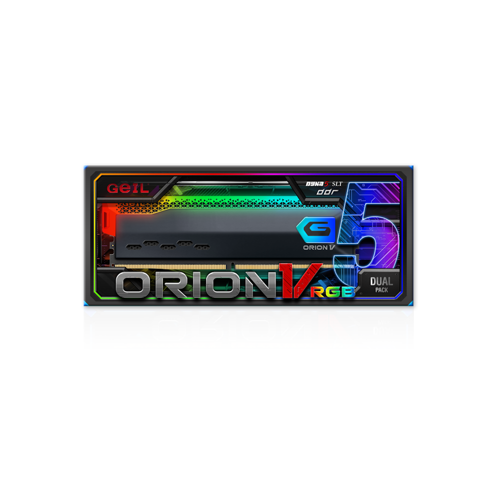 A large main feature product image of GeIL 32GB Kit (2x16GB) DDR5 Orion RGB C38 6000MHz - Black