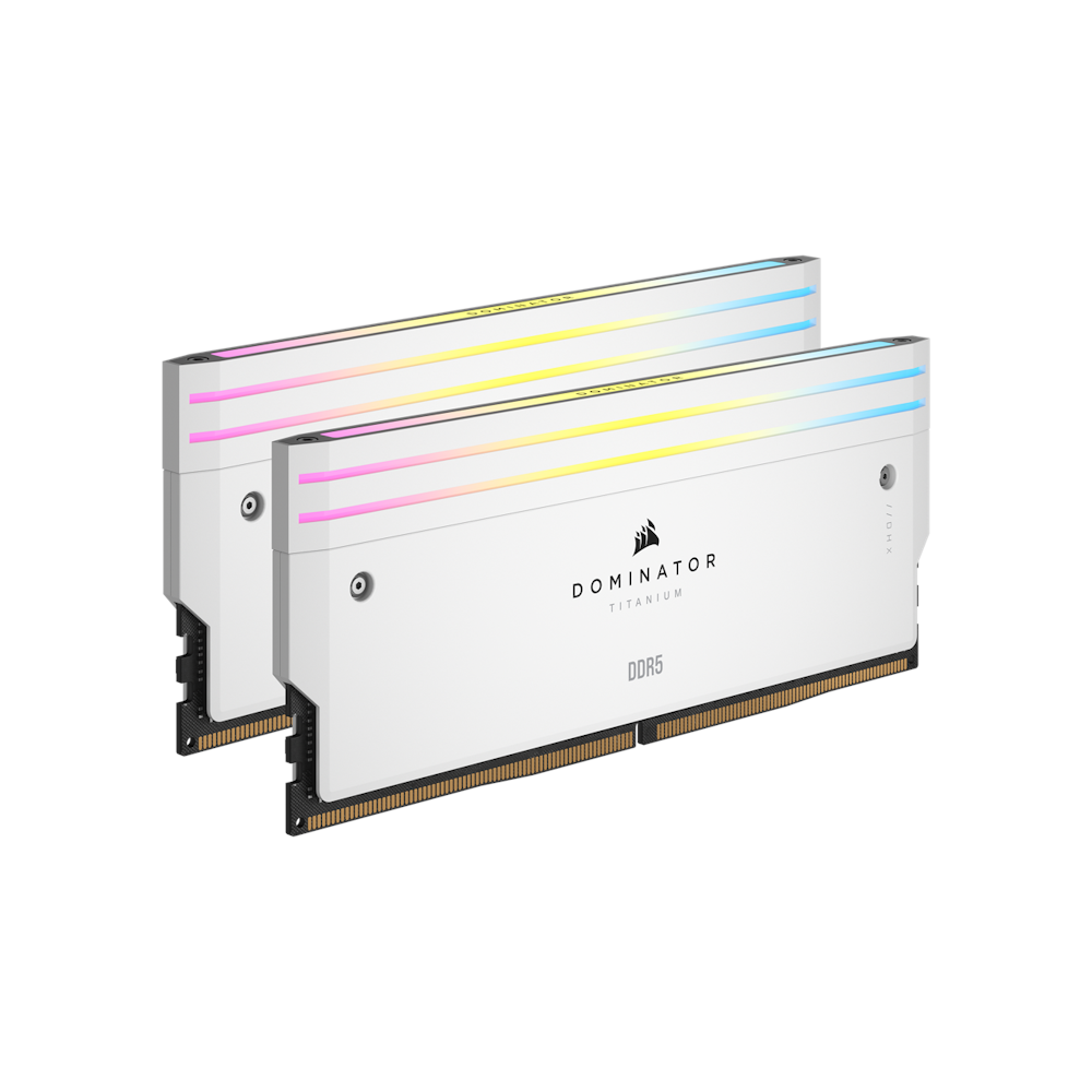 A large main feature product image of Corsair 48GB Kit (2x24GB) DDR5 Dominator Titanium RGB C36 7200MHz -  White