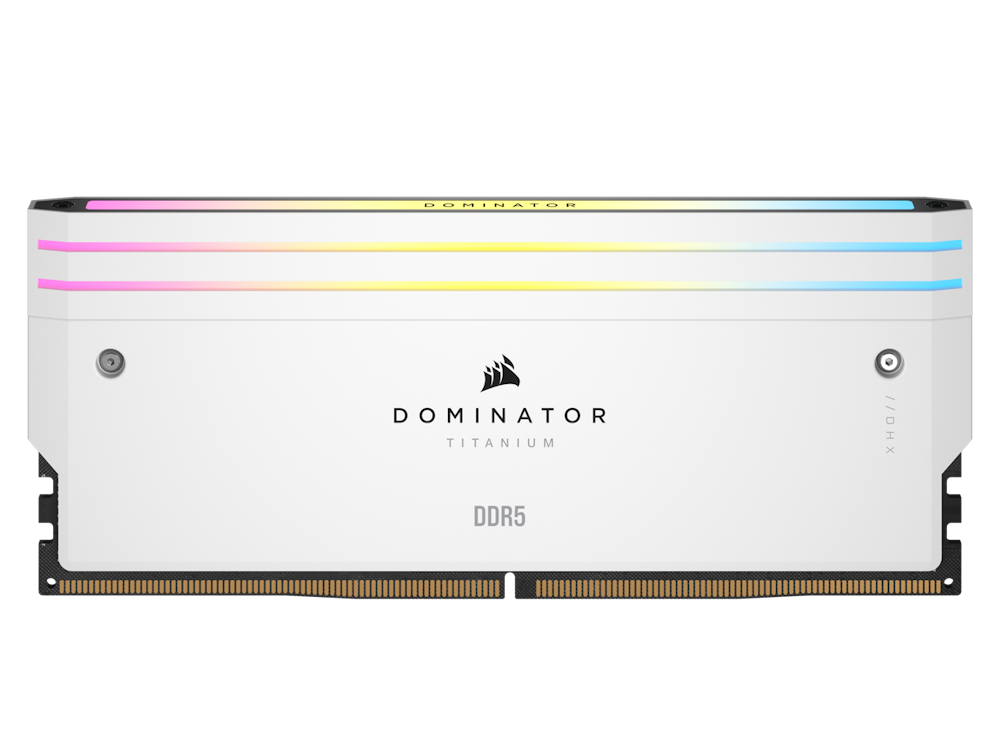 A large main feature product image of Corsair 48GB Kit (2x24GB) DDR5 Dominator Titanium RGB C36 7200MHz -  White