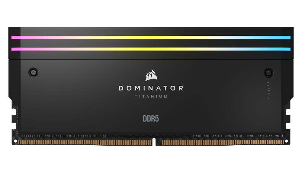 A large main feature product image of Corsair 32GB (2x16GB) DDR5 Dominator Titanium RGB C32 6600MHz - Black