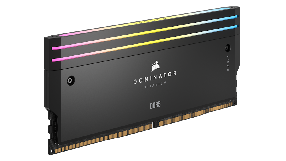 A large main feature product image of Corsair 32GB (2x16GB) DDR5 Dominator Titanium RGB C32 6600MHz - Black