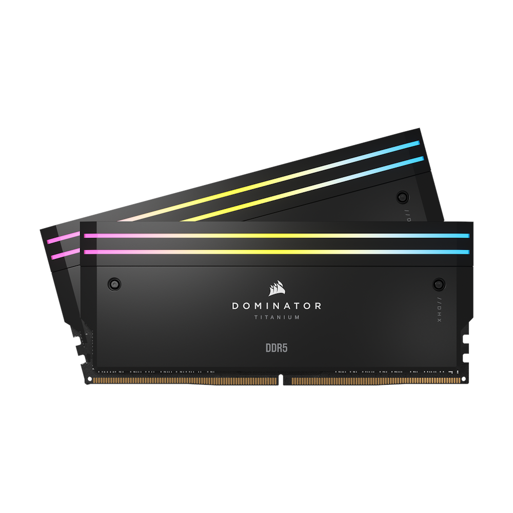 A large main feature product image of Corsair 32GB Kit (2x16GB) DDR5 Dominator Titanium RGB C32 6400MT/s - Black