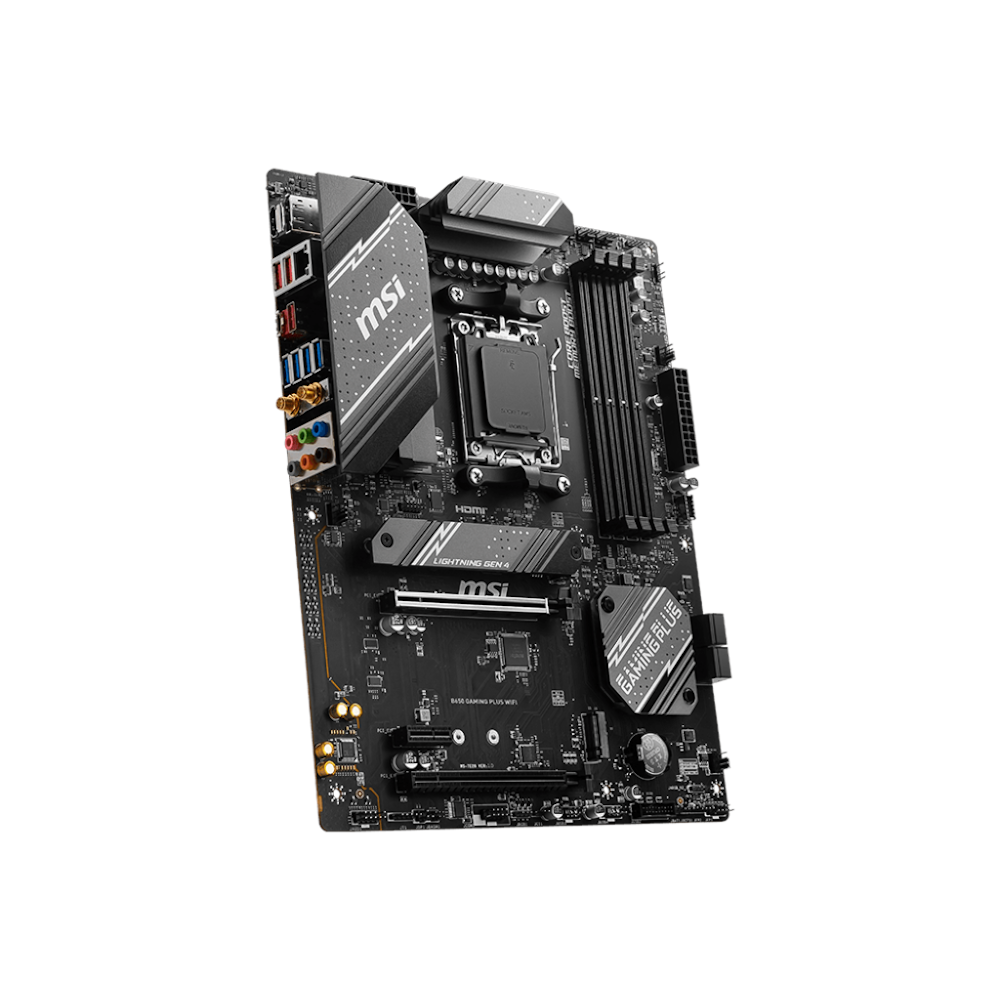 A large main feature product image of MSI B650 Gaming Plus WiFi AM5 ATX Desktop Motherboard