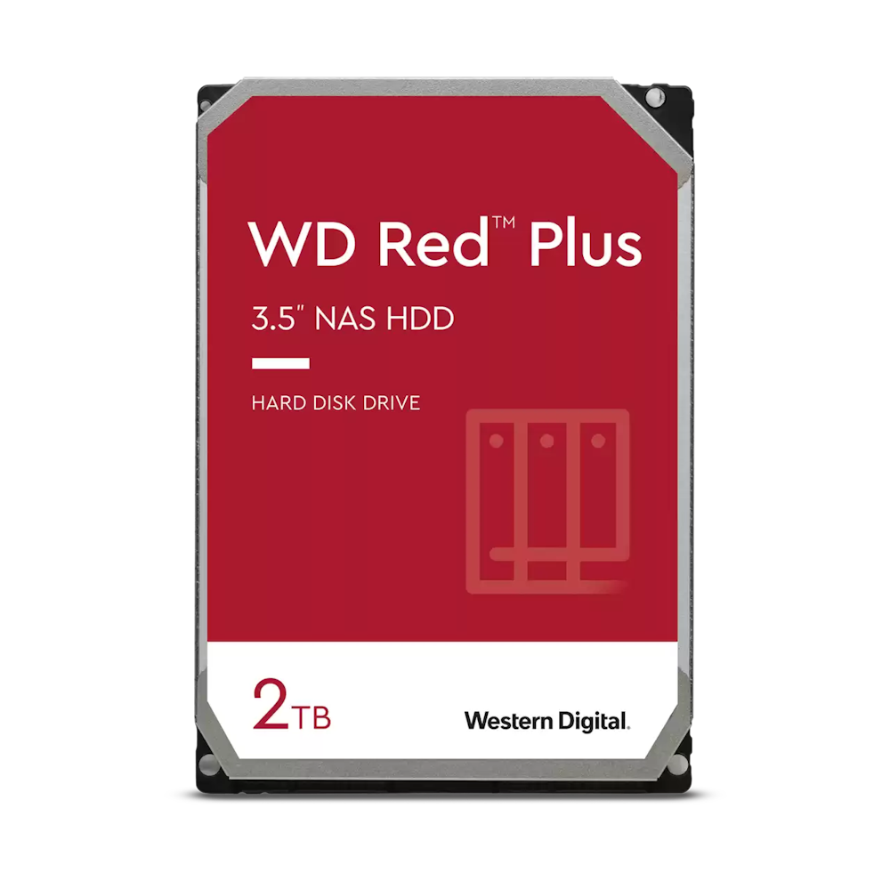 A large main feature product image of WD Red Plus 3.5" NAS HDD - 2TB 64MB