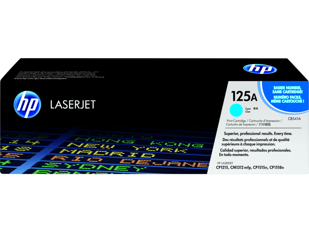 A large main feature product image of HP 125A CB541A Cyan Toner