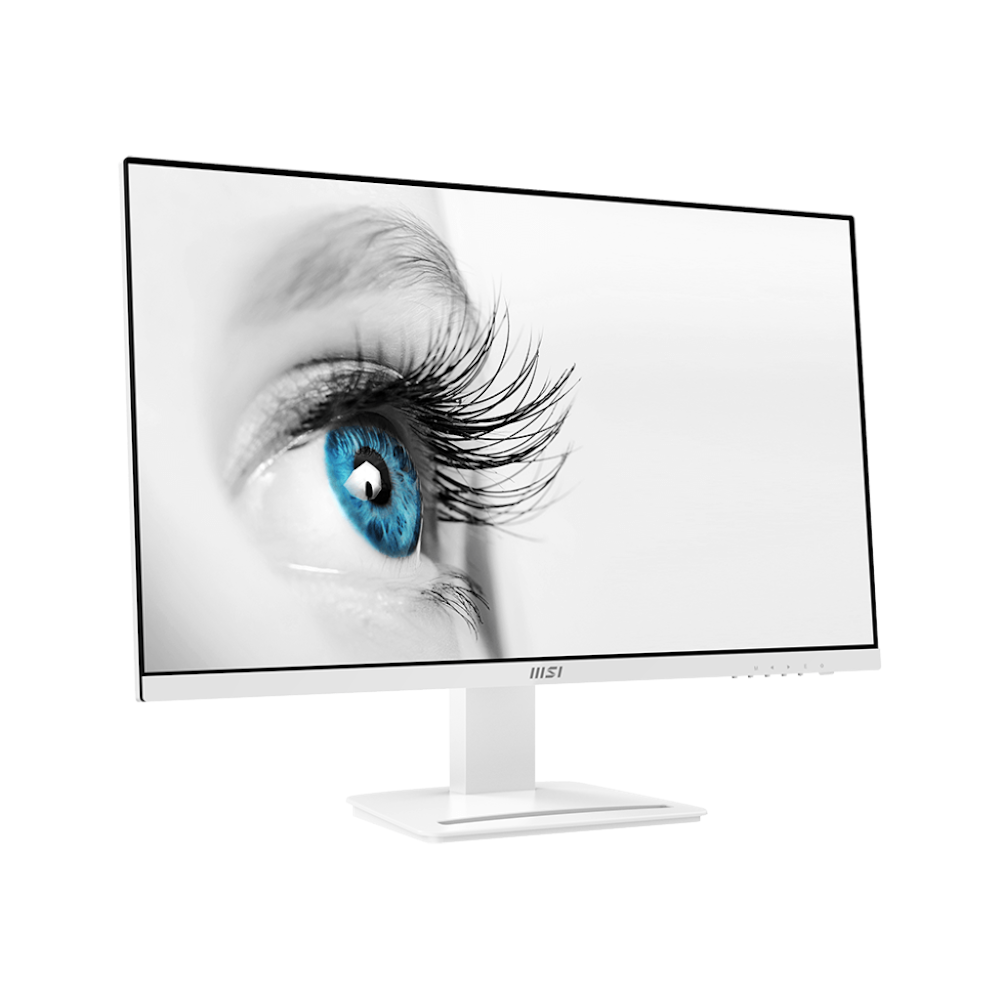 A large main feature product image of MSI PRO MP273AW 27" FHD 100Hz 1MS IPS W-LED Monitor - White