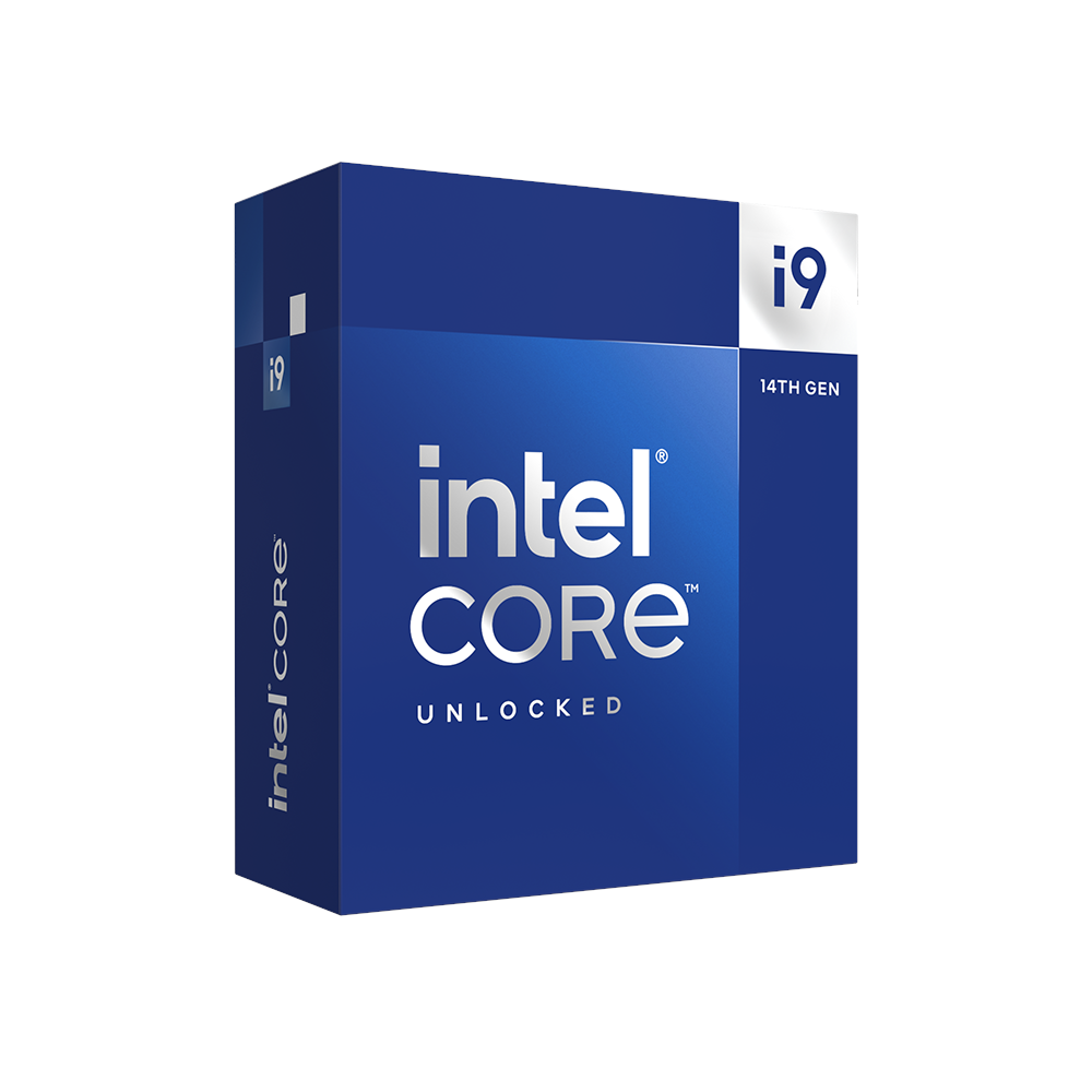A large main feature product image of Intel Core i9 14900K Raptor Lake 24 Core 32 Thread Up To 6.0GHz - No HSF Retail Box