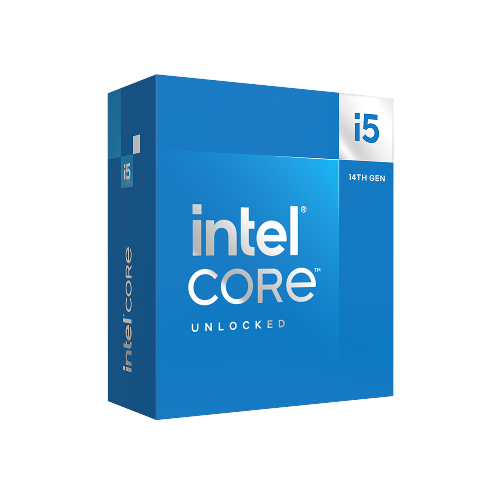 A large main feature product image of Intel Core i5 14600K Raptor Lake 14 Core 20 Thread Up To 5.3GHz - No HSF Retail Box