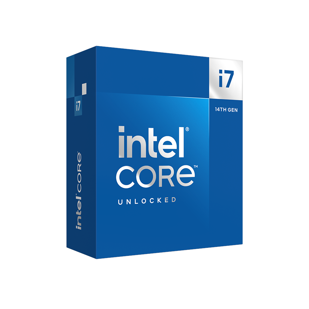 A large main feature product image of Intel Core i7 14700K Raptor Lake 20 Core 28 Thread Up To 5.6GHz - No HSF Retail Box