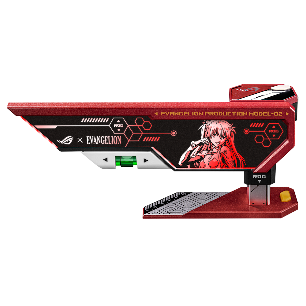 A large main feature product image of ASUS ROG Herculx Graphics Card Holder - EVA-02 Edition