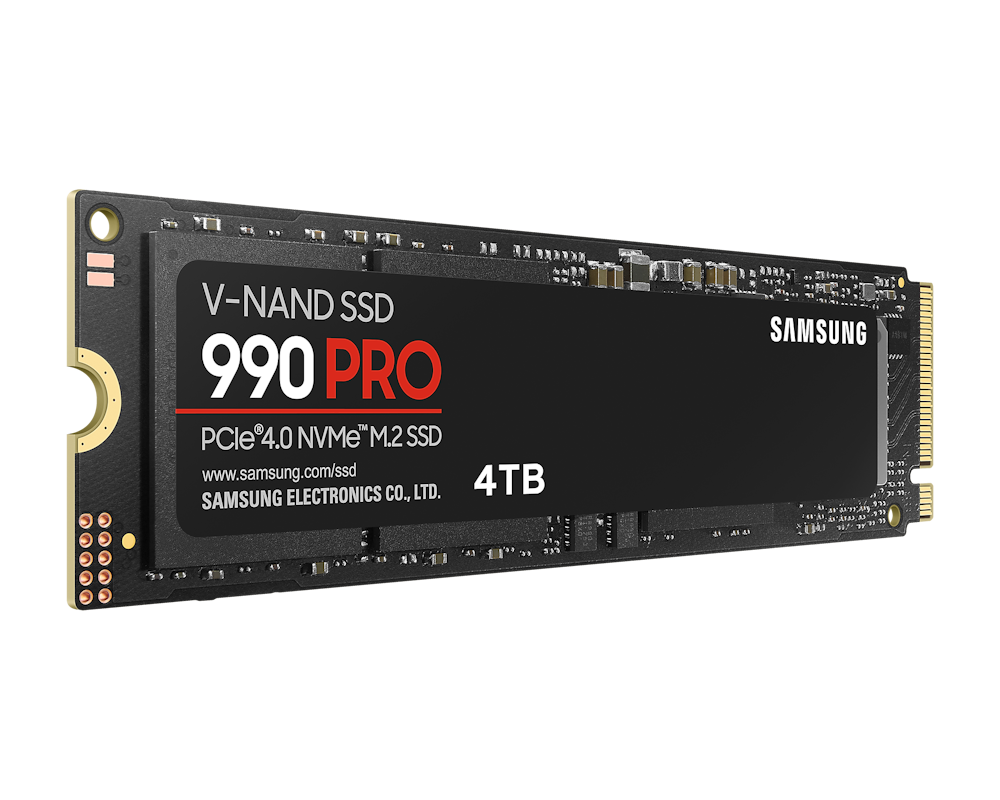 A large main feature product image of Samsung 990 Pro PCIe Gen4 NVMe M.2 SSD - 4TB