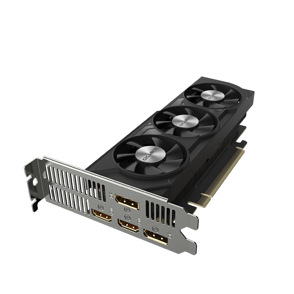 A large main feature product image of Gigabyte GeForce RTX 4060 OC Low Profile 8GB GDDR6