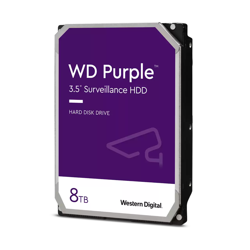 A large main feature product image of WD Purple 3.5" Surveillance HDD - 8TB 128MB