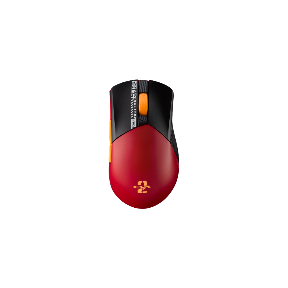 A large main feature product image of ASUS ROG Gladus III Wireless Aimpoint Gaming Mouse - EVA-02 Edition