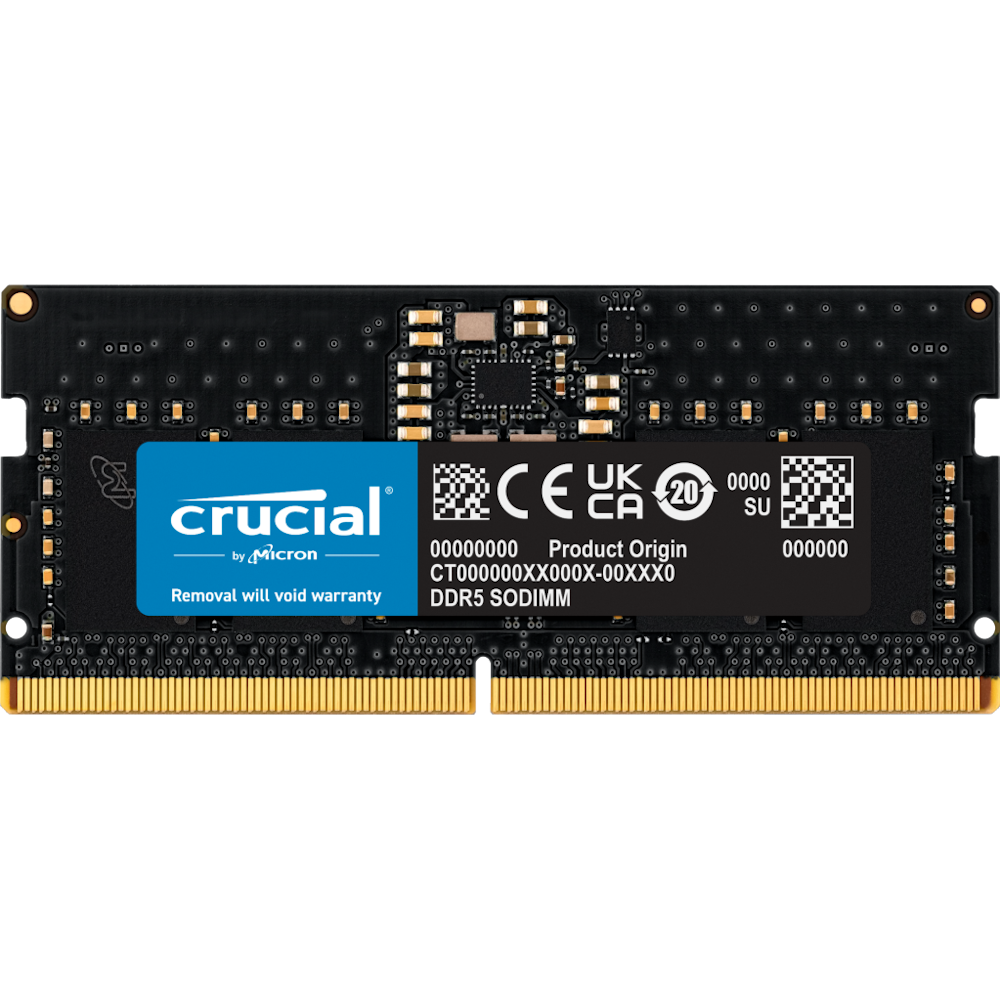 A large main feature product image of Crucial 8GB Single (1x8GB) DDR5 SO-DIMM C42 5200MHz