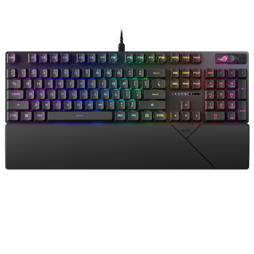 A large main feature product image of ASUS ROG Strix Scope II RX Mechanical Gaming Keyboard - RX Blue Switch
