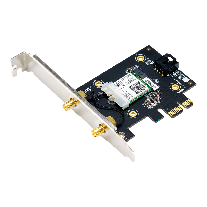 A large main feature product image of ASUS PCE-AX3000 802.11ax Dual-Band Wireless-AX3000 PCIe Adapter with Bluetooth 5.2 (OEM Packaging)