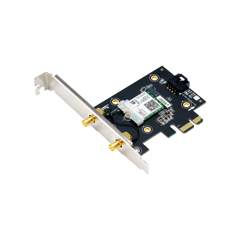 A large main feature product image of ASUS PCE-AX3000 802.11ax Dual-Band Wireless-AX3000 PCIe Adapter with Bluetooth (OEM Packaging)