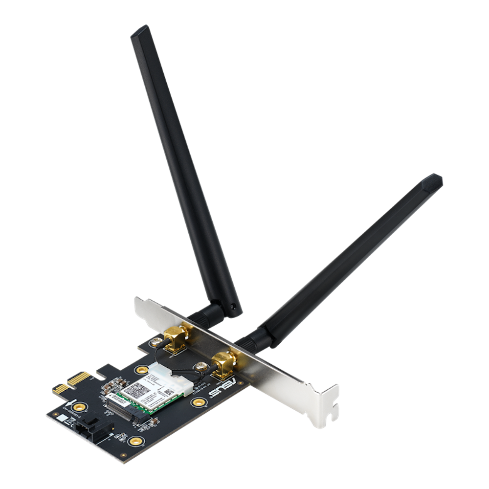 A large main feature product image of ASUS PCE-AX3000 802.11ax Dual-Band Wireless-AX3000 PCIe Adapter with Bluetooth (OEM Packaging)