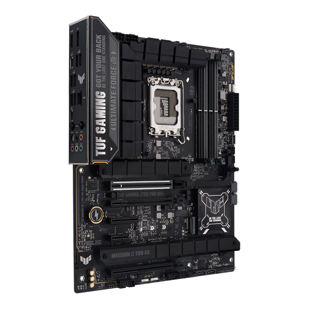 A large main feature product image of ASUS TUF Gaming Z790-Pro Wifi DDR5 LGA1700 ATX Desktop Motherboard