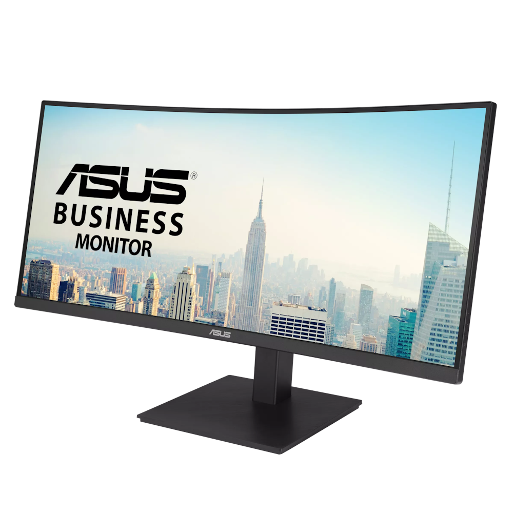 A large main feature product image of ASUS VA34VCPSN 34" Curved UWQHD Ultrawide 100Hz VA Monitor