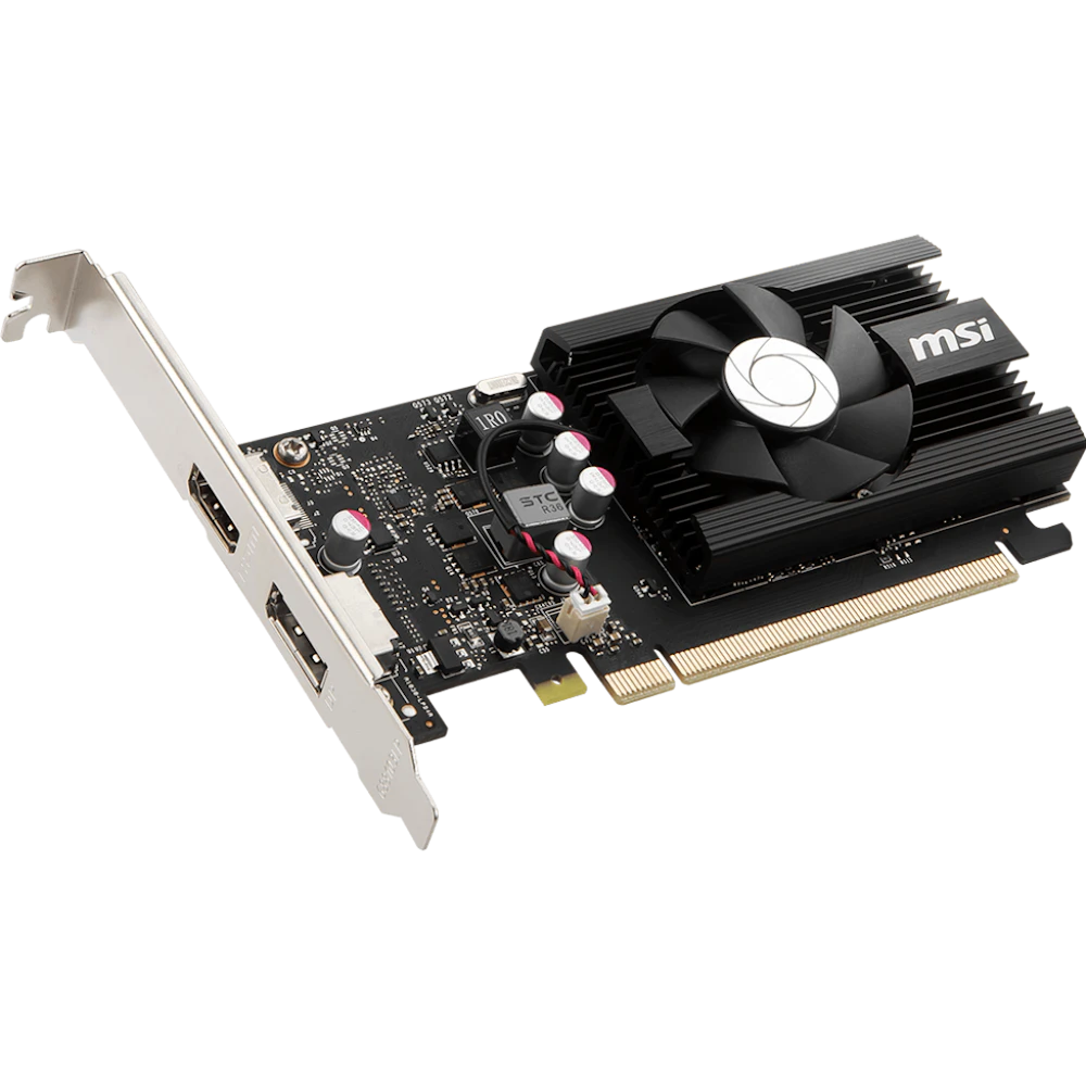 A large main feature product image of MSI GeForce GT 1030 4GB DDR4 Low Profile OC