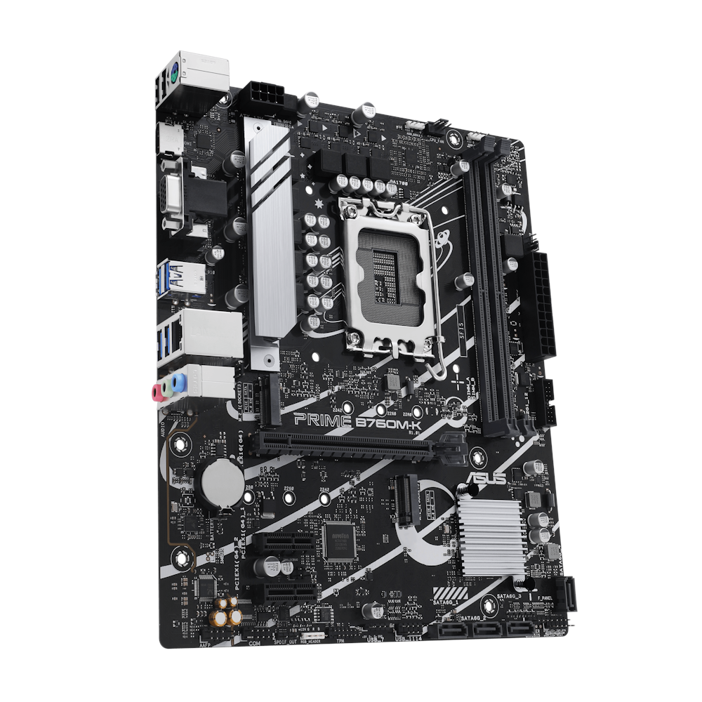 A large main feature product image of ASUS Prime B760M-K DDR5 LGA1700 mATX Desktop Motherboard