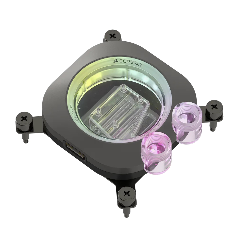 A large main feature product image of Corsair iCUE LINK XC7 RGB Elite CPU Water Block - Stealth Grey