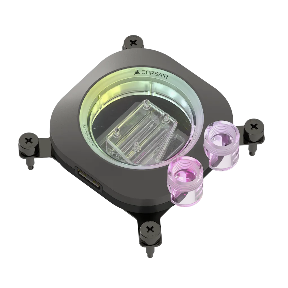 A large main feature product image of Corsair iCUE LINK XC7 RGB Elite CPU Water Block - Stealth Grey